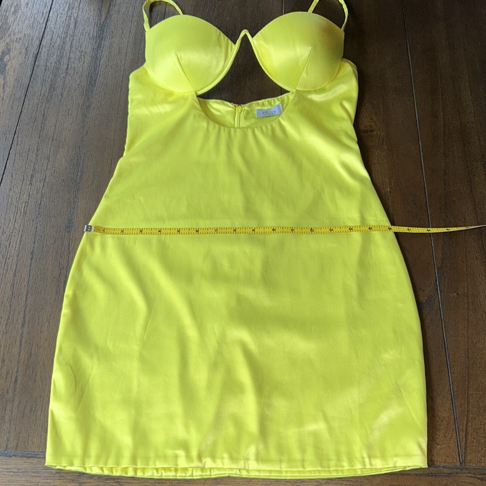 oh POLLY ‘Ahead Of The Curve' Underwired Satin Mini Dress in Neon Yellow - Picture 11 of 16
